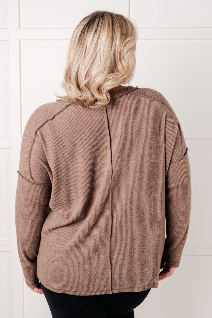 Upscale Cozy Ribbed Hacci Sweater Top - Mocha   Shirts & Tops Joy & Country