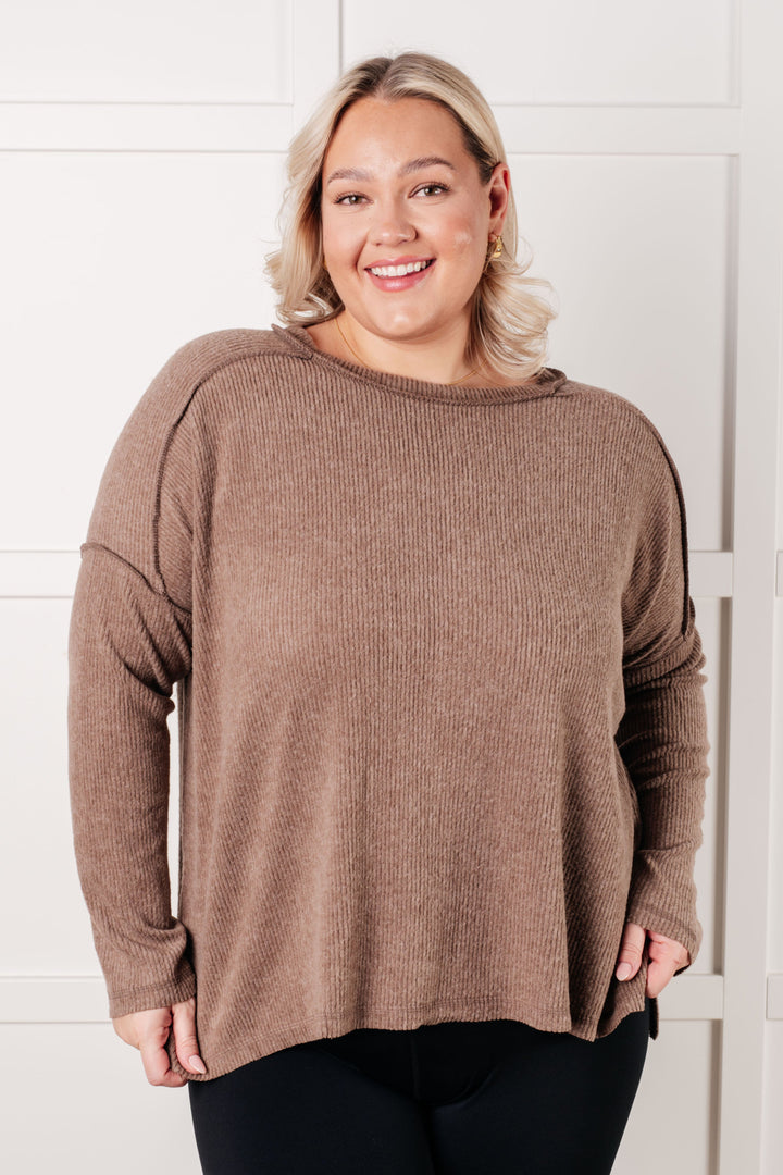 Upscale Cozy Ribbed Hacci Sweater Top - Mocha   Shirts & Tops Joy & Country
