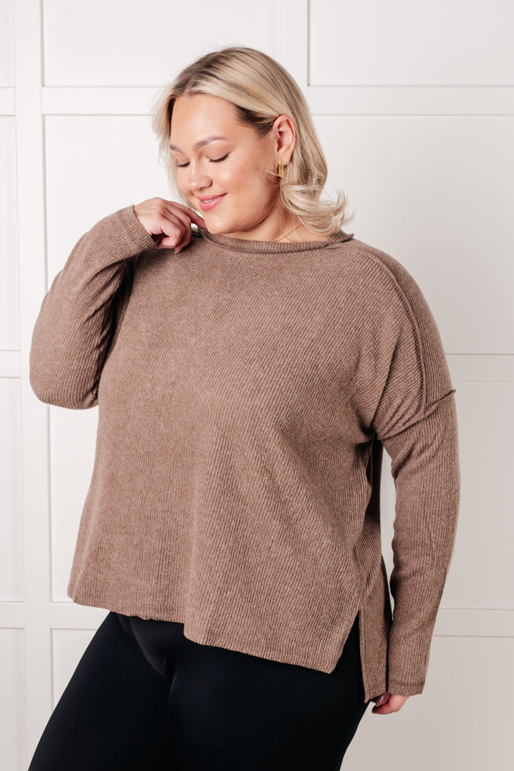 Upscale Cozy Ribbed Hacci Sweater Top - Mocha   Shirts & Tops Joy & Country
