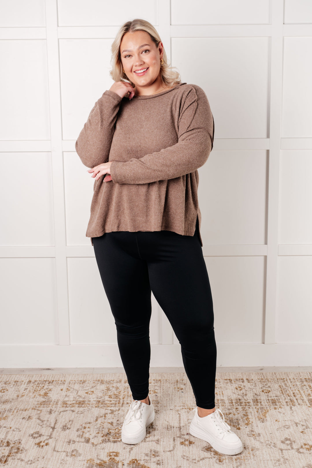 Upscale Cozy Ribbed Hacci Sweater Top - Mocha   Shirts & Tops Joy & Country
