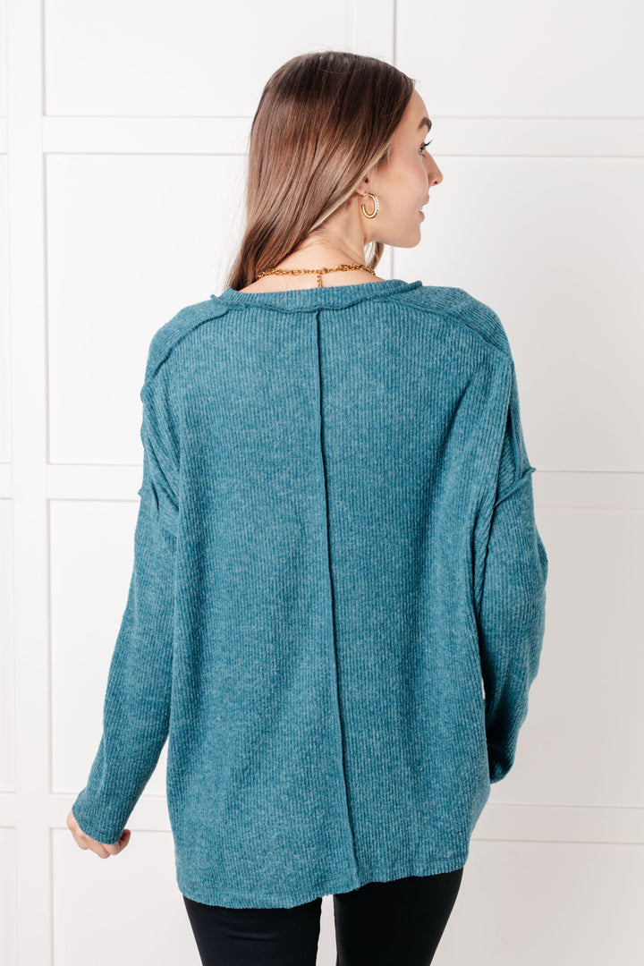 Upscale Cozy Ribbed Hacci Sweater Top - Teal   Shirts & Tops Joy & Country