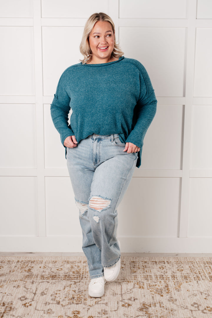 Upscale Cozy Ribbed Hacci Sweater Top - Teal   Shirts & Tops Joy & Country