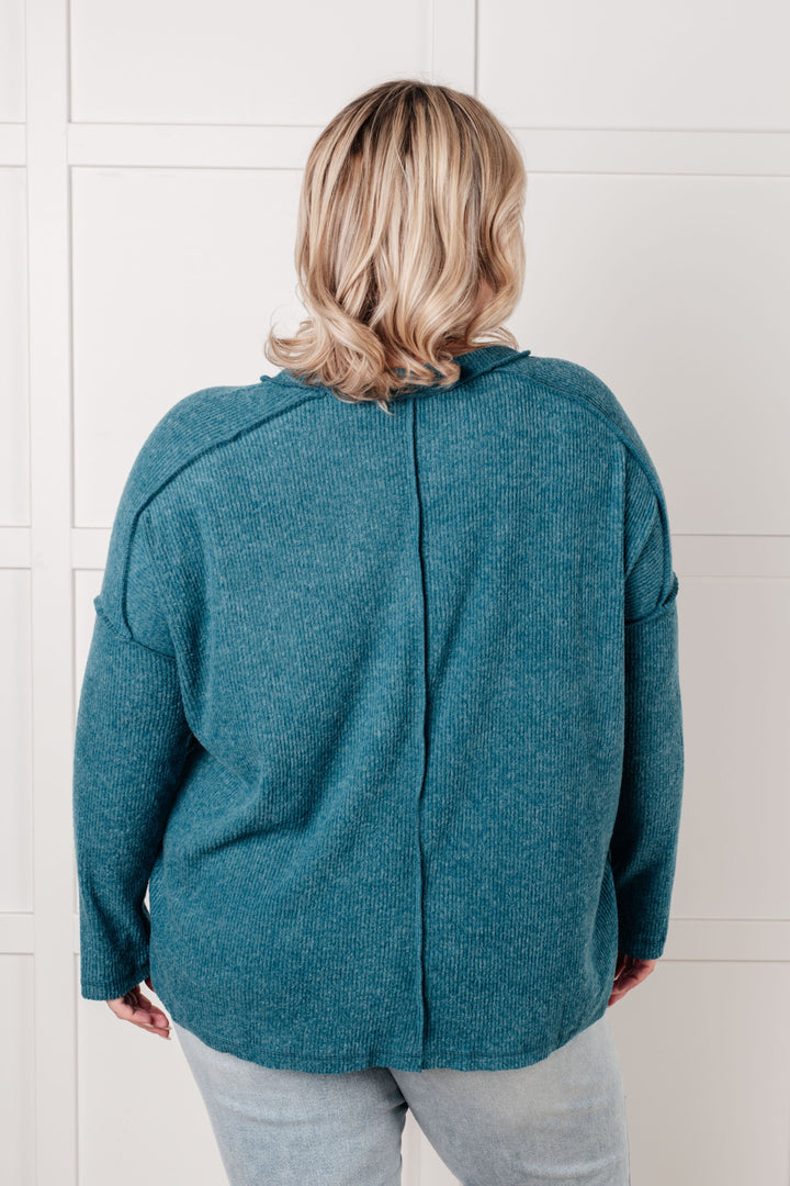 Upscale Cozy Ribbed Hacci Sweater Top - Teal   Shirts & Tops Joy & Country