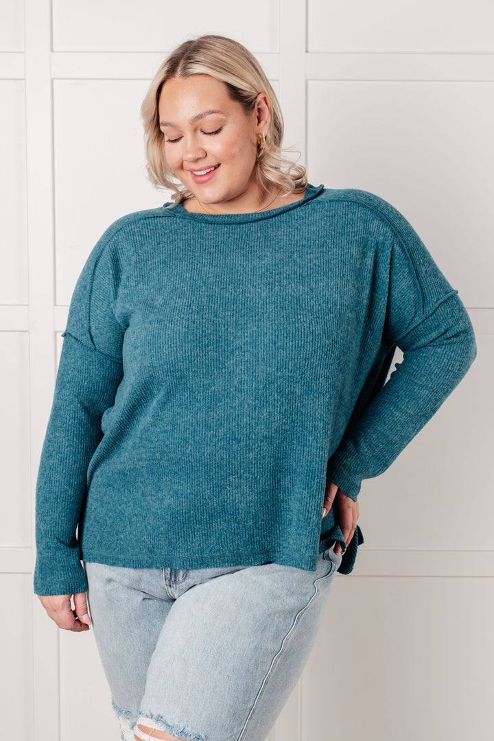 Upscale Cozy Ribbed Hacci Sweater Top - Teal   Shirts & Tops Joy & Country