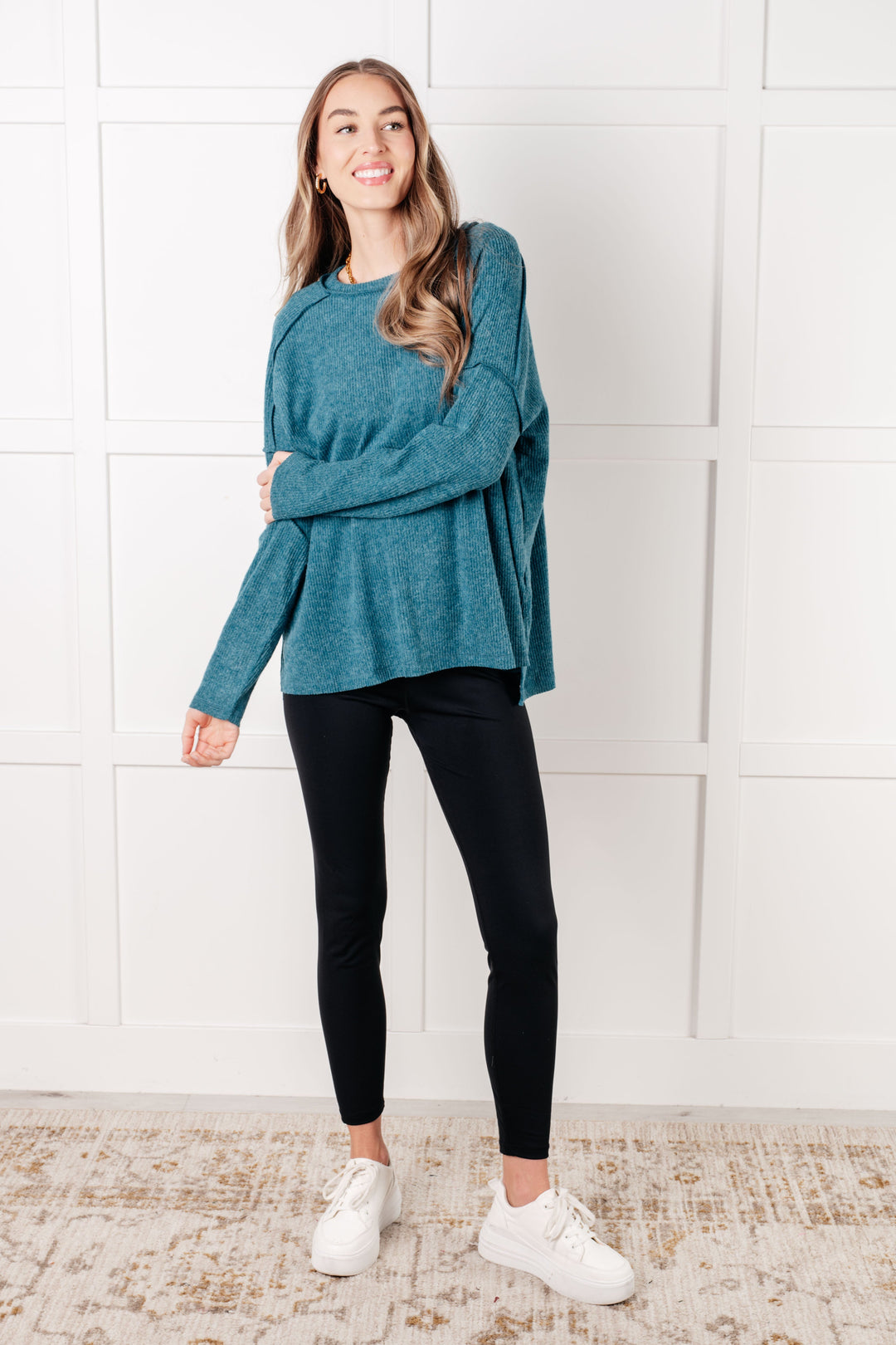 Upscale Cozy Ribbed Hacci Sweater Top - Teal   Shirts & Tops Joy & Country