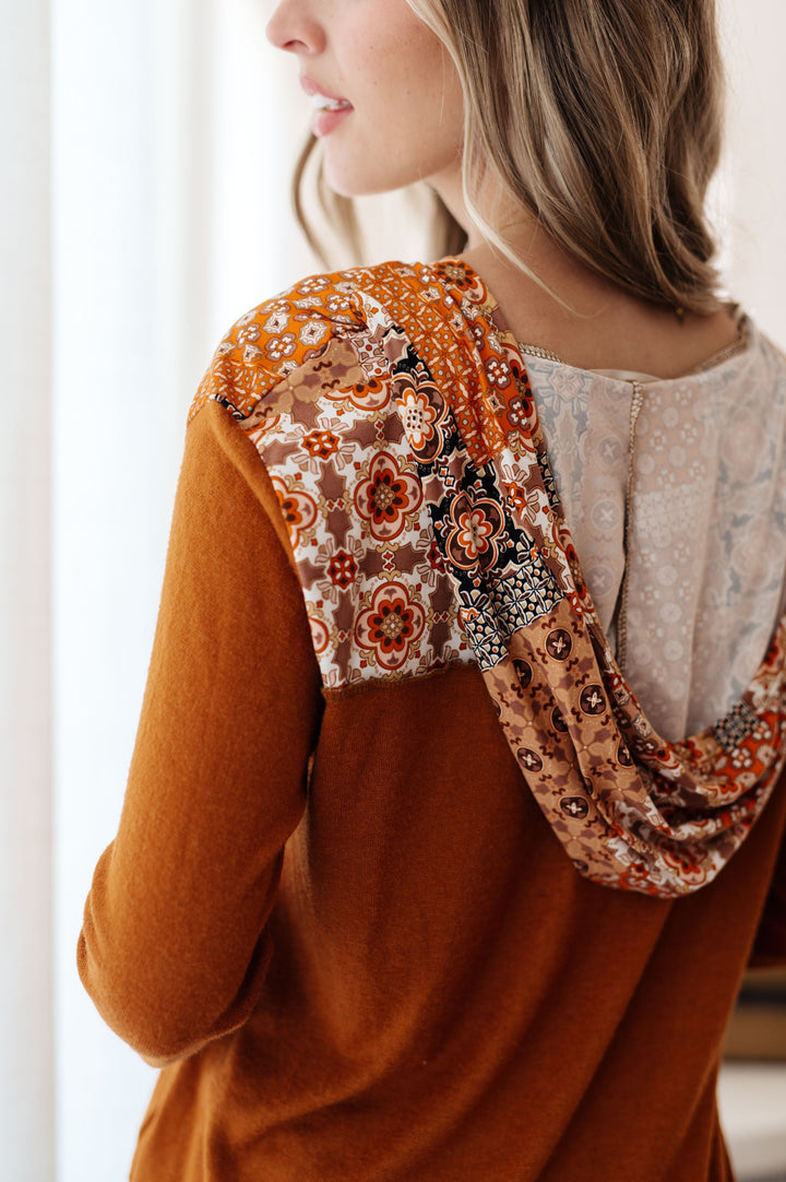 Sipping Iced Tea Mixed Print Hoodie   Tops Joy & Country