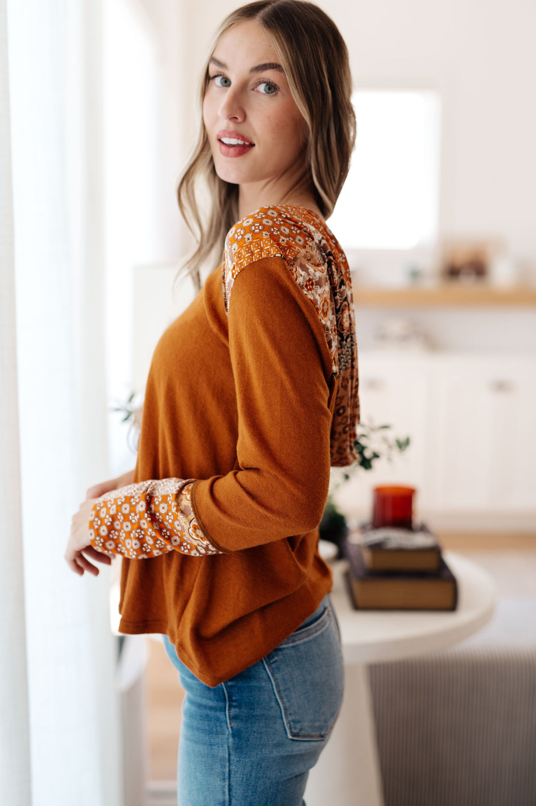 Sipping Iced Tea Mixed Print Hoodie   Tops Joy & Country