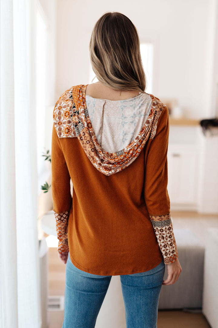 Sipping Iced Tea Mixed Print Hoodie   Tops Joy & Country