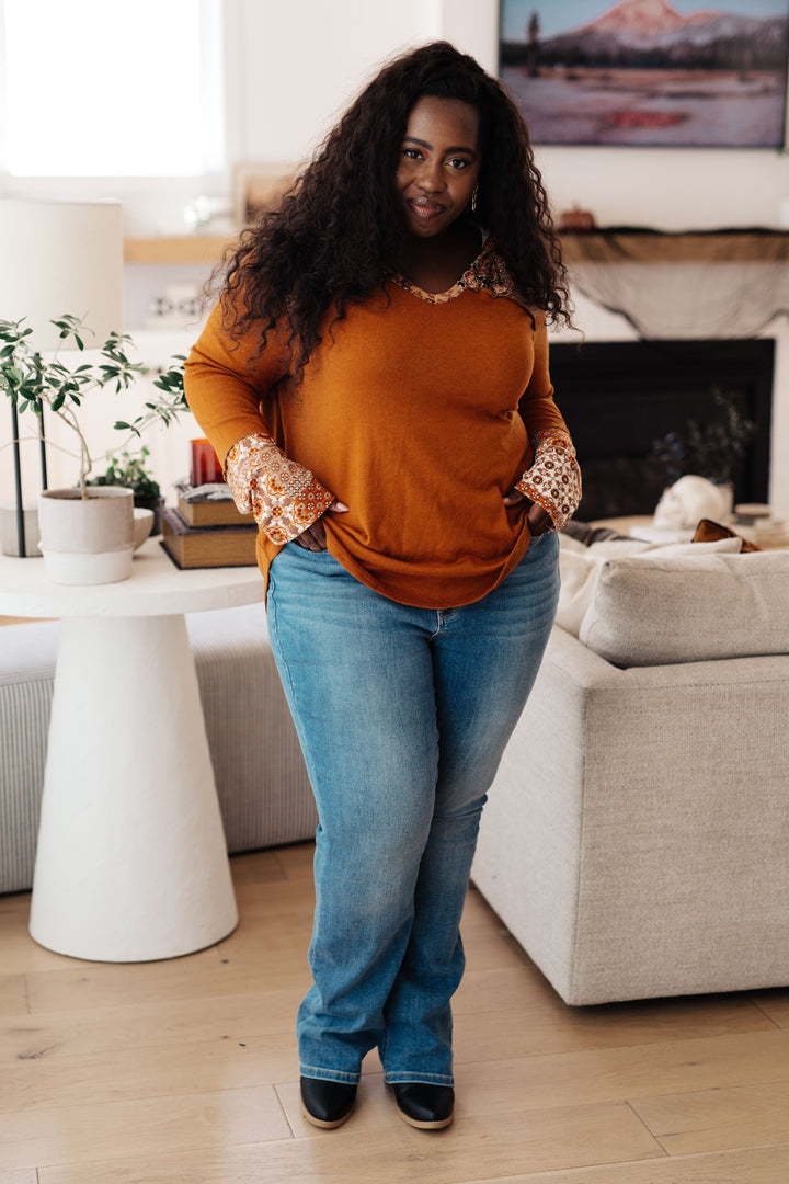 Sipping Iced Tea Mixed Print Hoodie   Tops Joy & Country