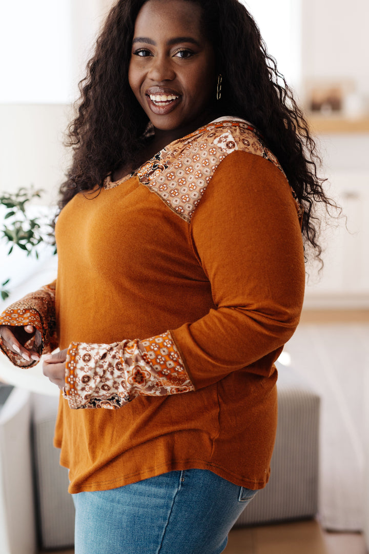 Sipping Iced Tea Mixed Print Hoodie   Tops Joy & Country