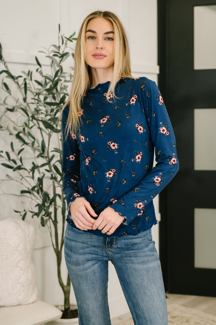 Airy Mood Lettuce Hem Long Sleeve – Navy