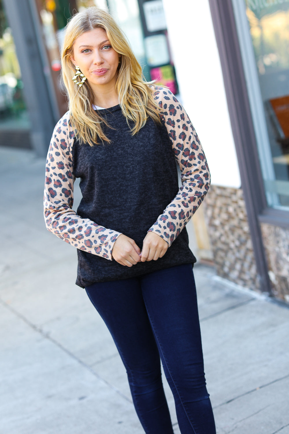 Smooth Sailing - Leopard-Sleeve Sweater Top