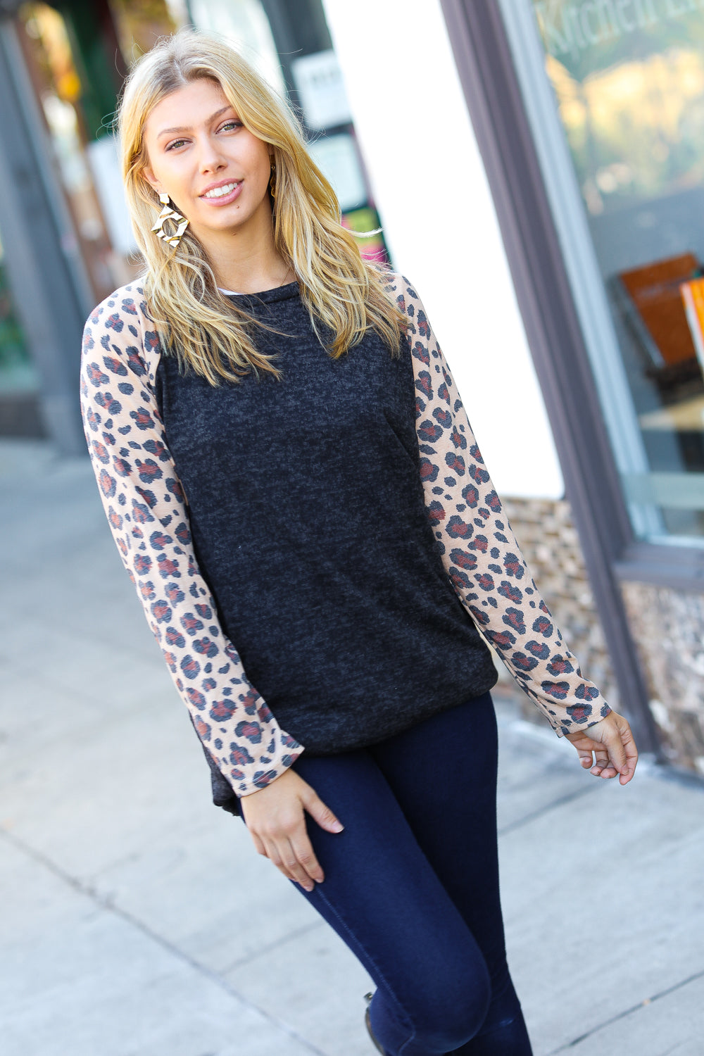 Smooth Sailing - Leopard-Sleeve Sweater Top