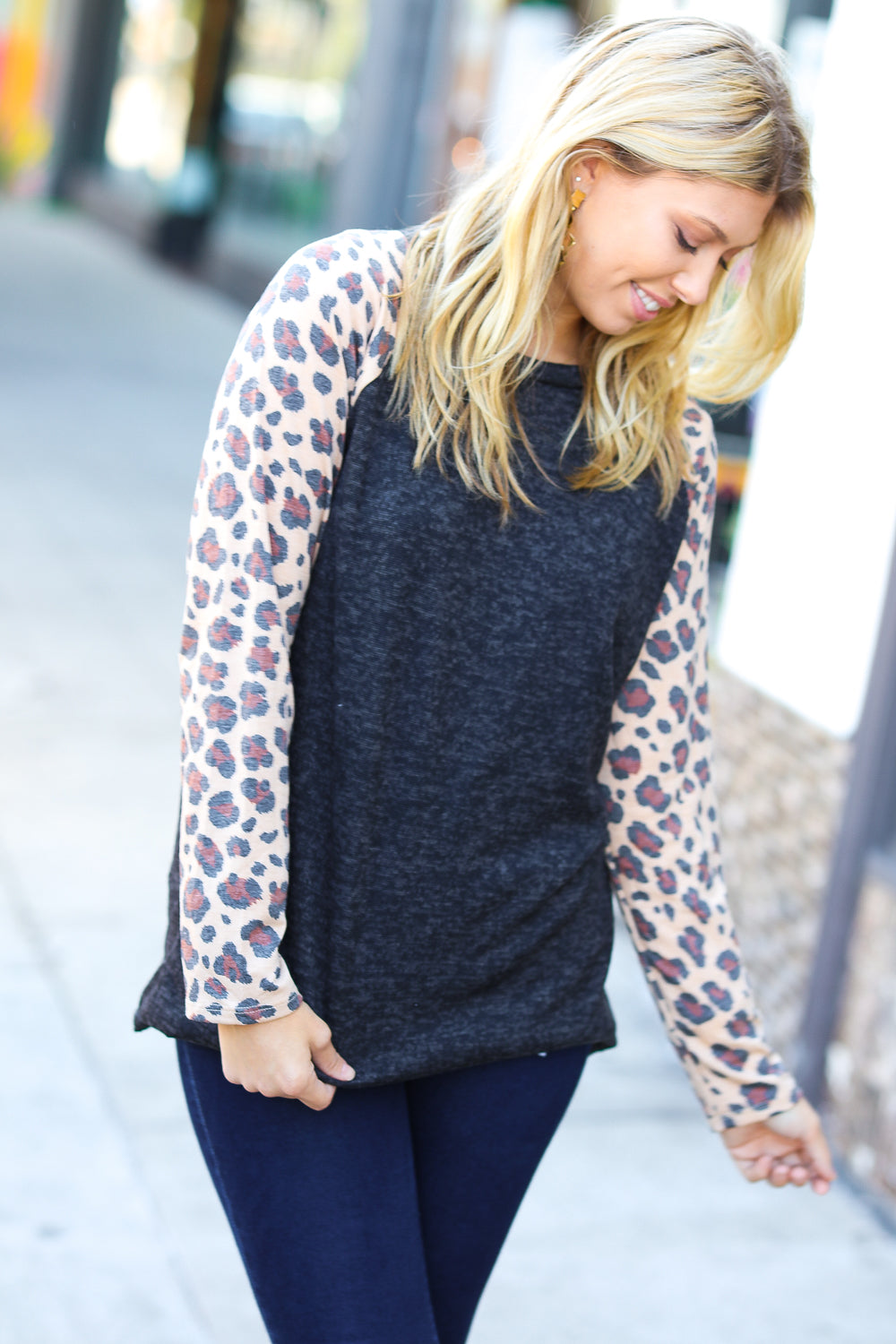 [FINAL SALE] Smooth Sailing - Leopard-Sleeve Sweater Top