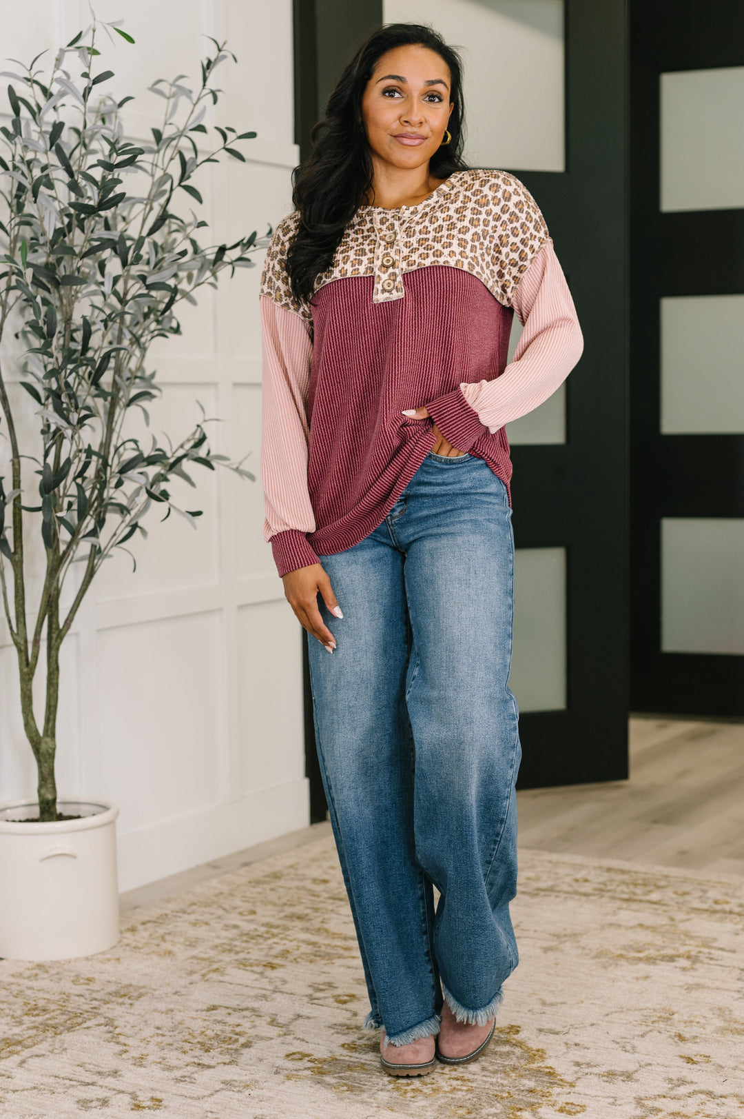 Spotted Color Block Henley Top   Shirts & Tops Joy & Country