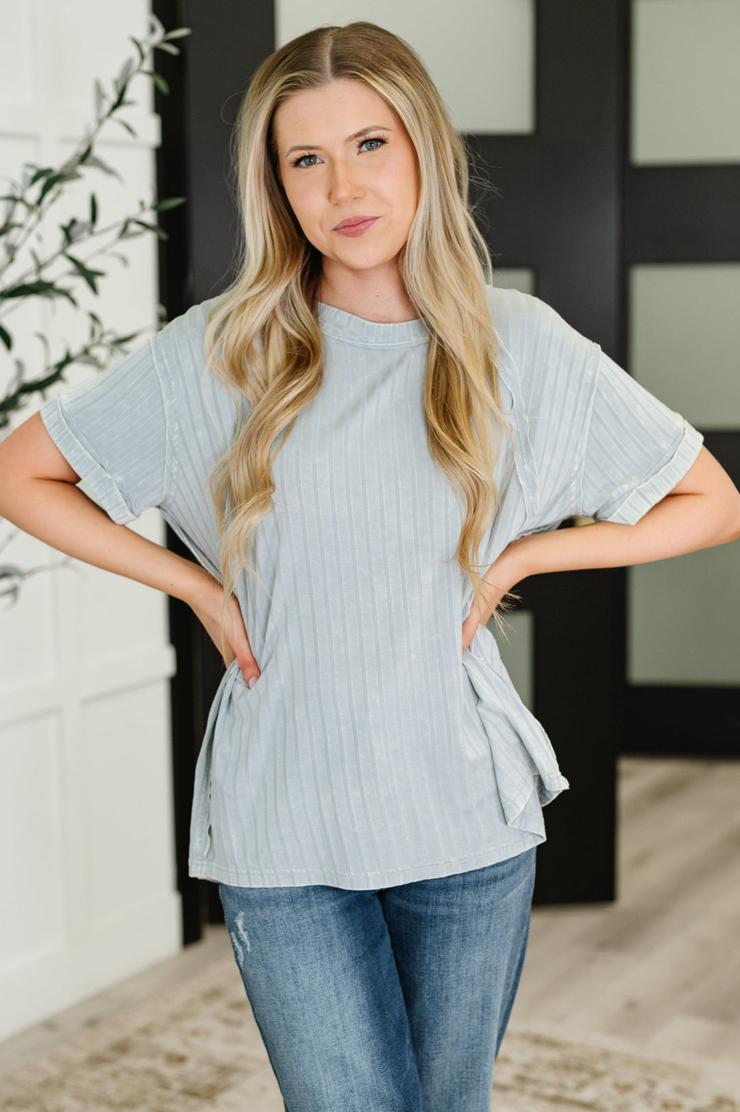 Sunday's Bestie Mineral Wash Top in Light Grey   Womens Joy & Country
