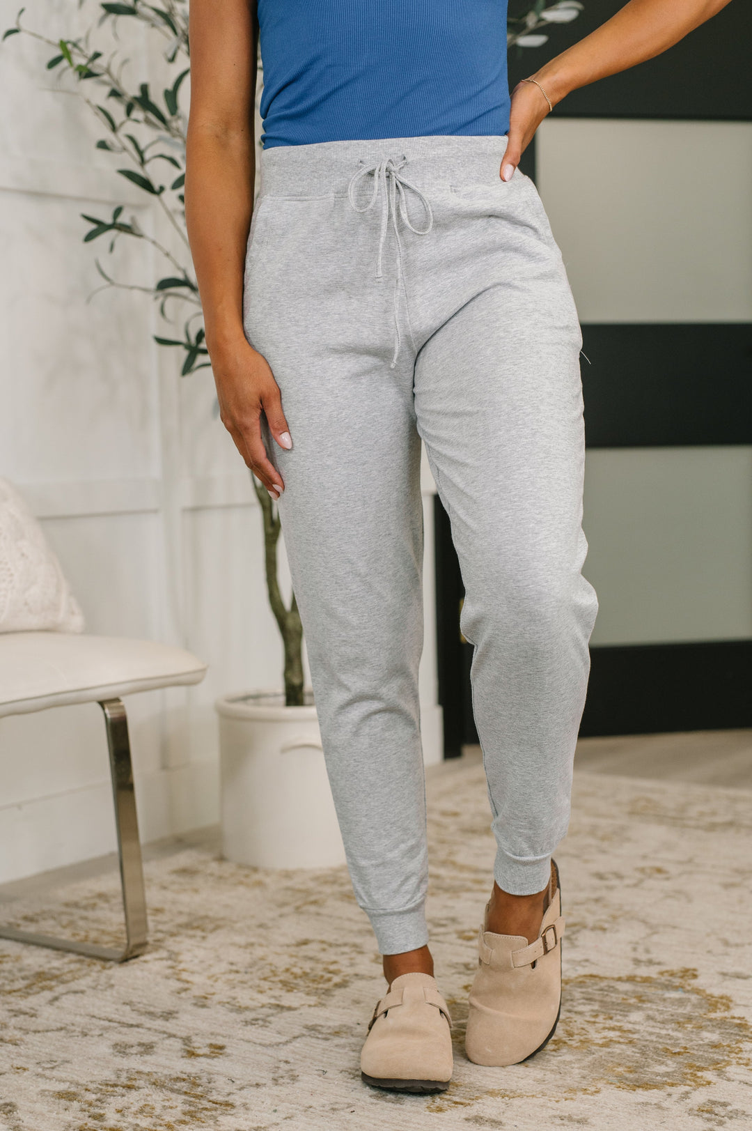 Sweat It High Waisted Joggers in Heather Grey   Womens Joy & Country
