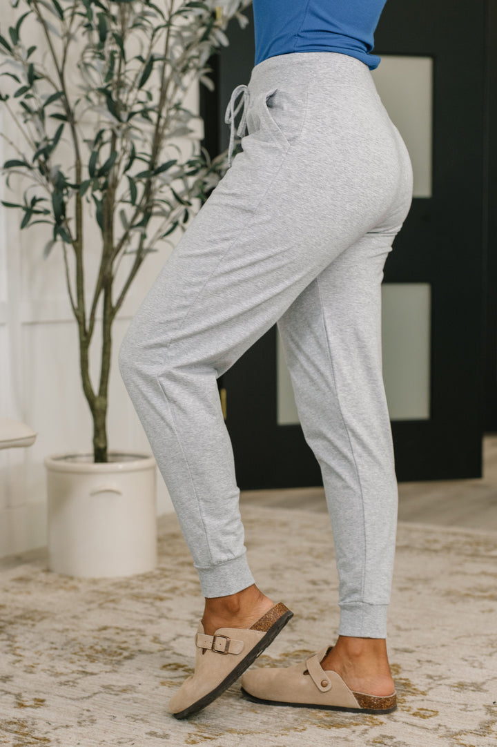 Sweat It High Waisted Joggers in Heather Grey   Womens Joy & Country