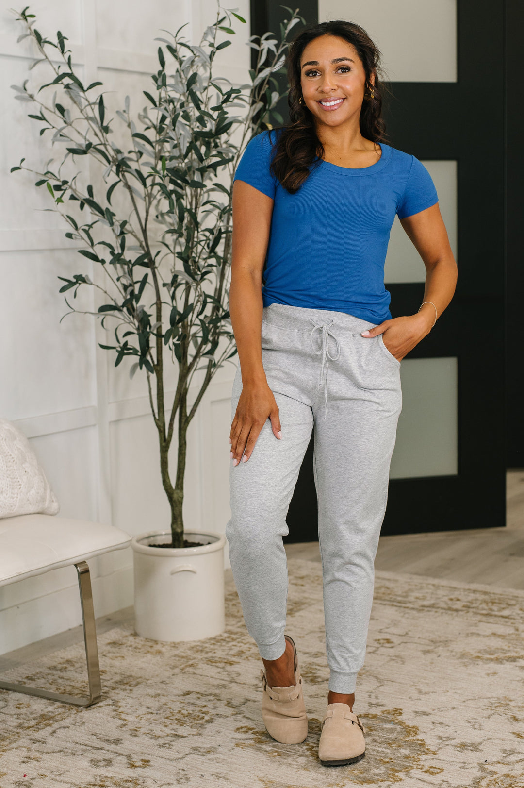 Sweat It High Waisted Joggers in Heather Grey   Womens Joy & Country