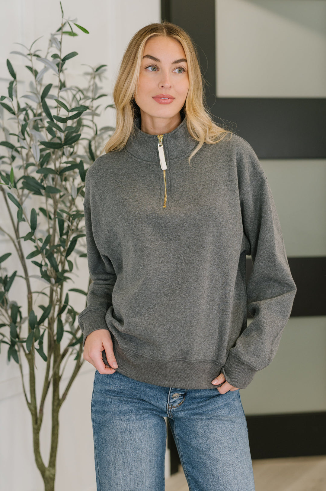 Sweater Weather Half Zip High Neck Pullover in Charcoal   Womens Joy & Country