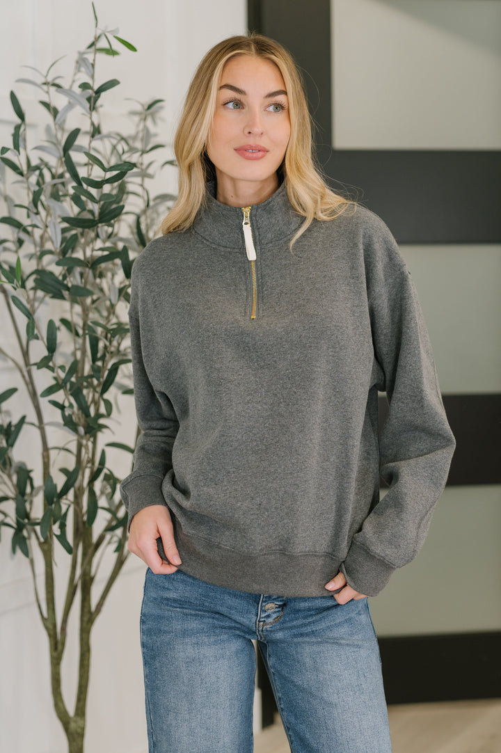 Sweater Weather Half Zip High Neck Pullover in Charcoal   Womens Joy & Country