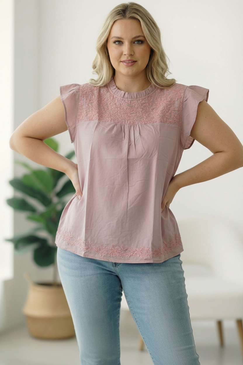 My Dusty Rose Darling Embroidered Blouse    Joy & Country