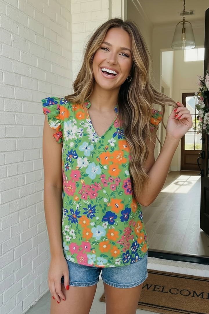 Garden Party Floral Ruffle Sleeve Blouse    Joy & Country