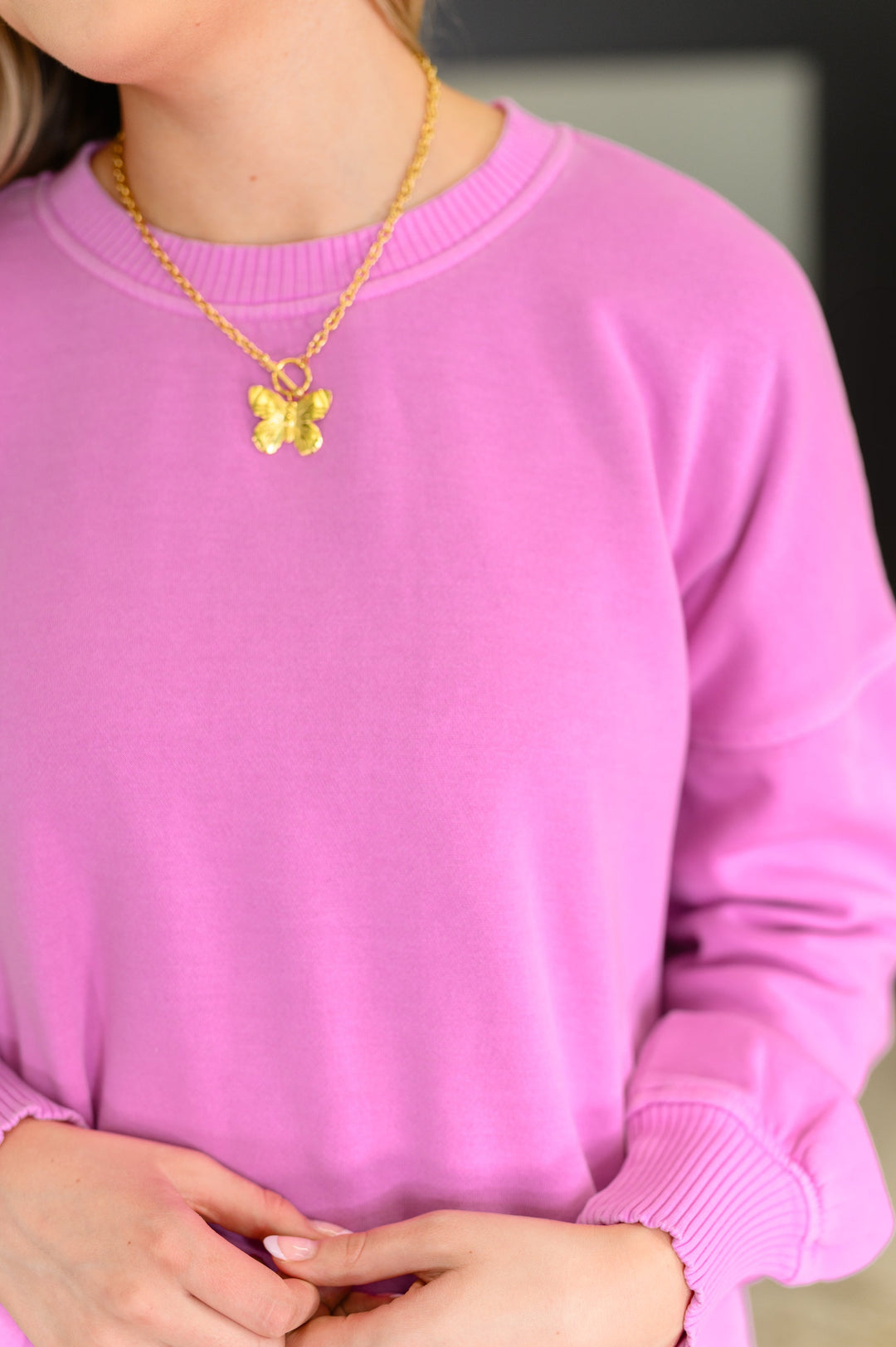 Talk Cozy to Me Stepped Hem Pullover in Bright Mauve   Womens Joy & Country