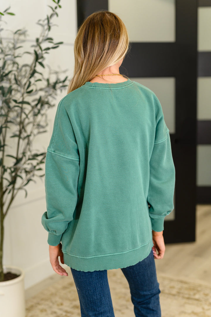 Talk Cozy to Me Stepped Hem Pullover in Dark Green   Womens Joy & Country