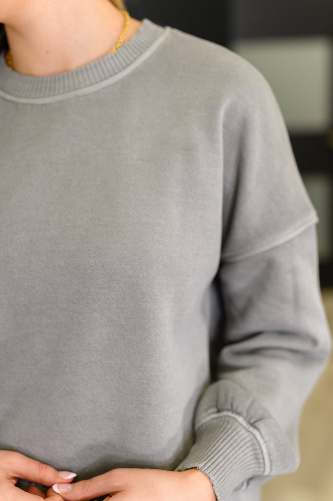 Talk Cozy to Me Stepped Hem Pullover in  Sleet   Womens Joy & Country