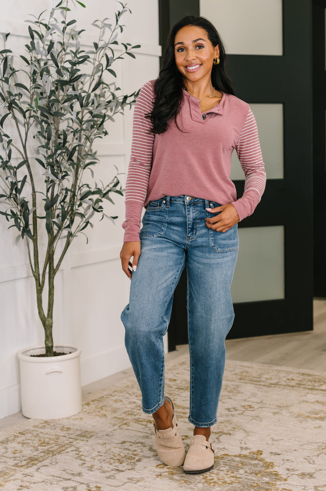 Marsala Mood Long Sleeve Henley   Shirts & Tops Joy & Country