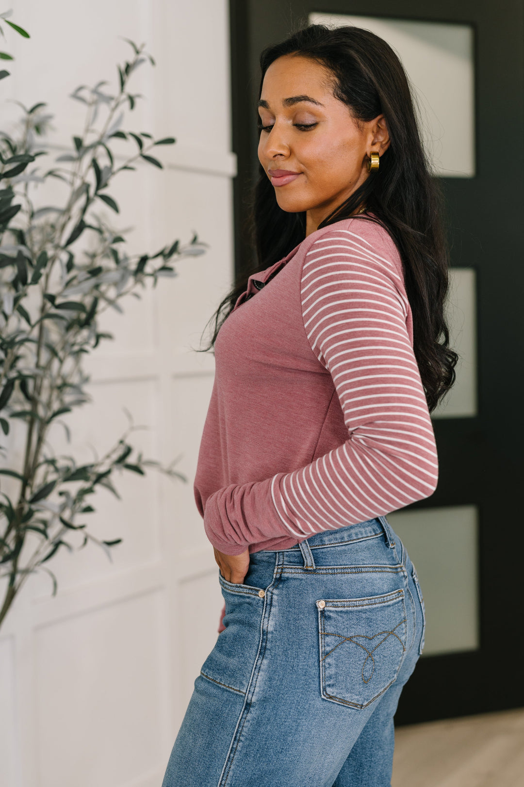 Marsala Mood Long Sleeve Henley   Shirts & Tops Joy & Country