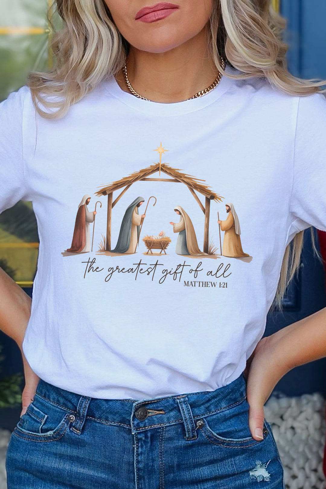 The Greatest Gift of All Nativity Scene - Unisex Crew-Neck Tee   T-Shirt Joy & Country