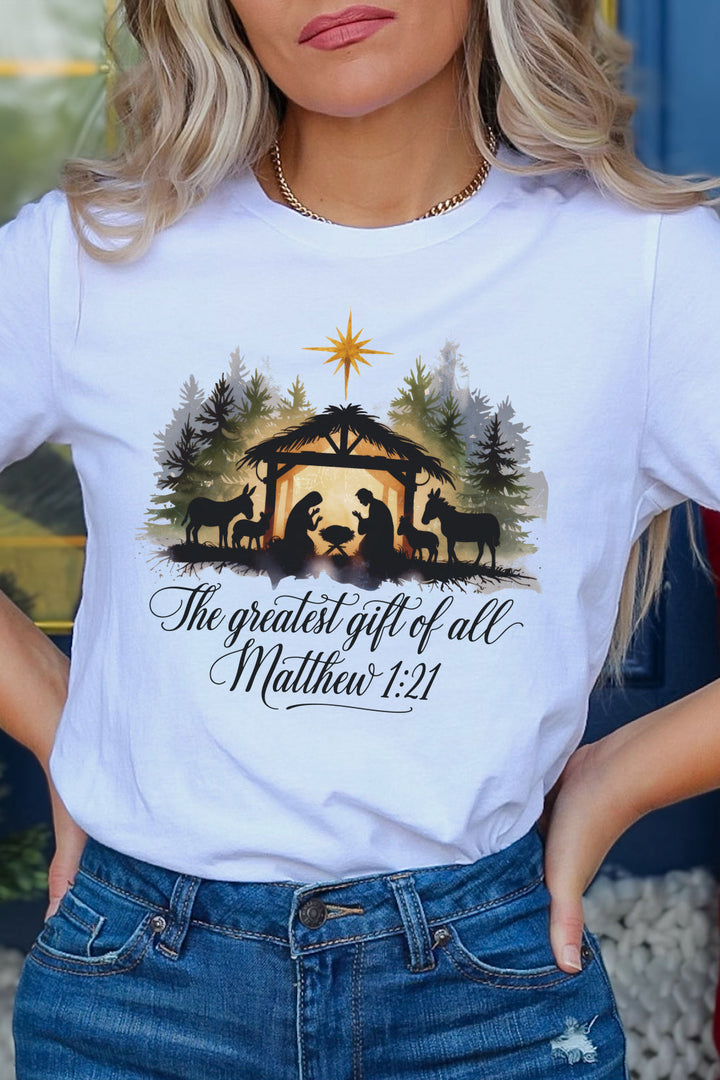 The Greatest Gift of All Matthew 1:21 - Unisex Crew-Neck Tee   T-Shirt Joy & Country