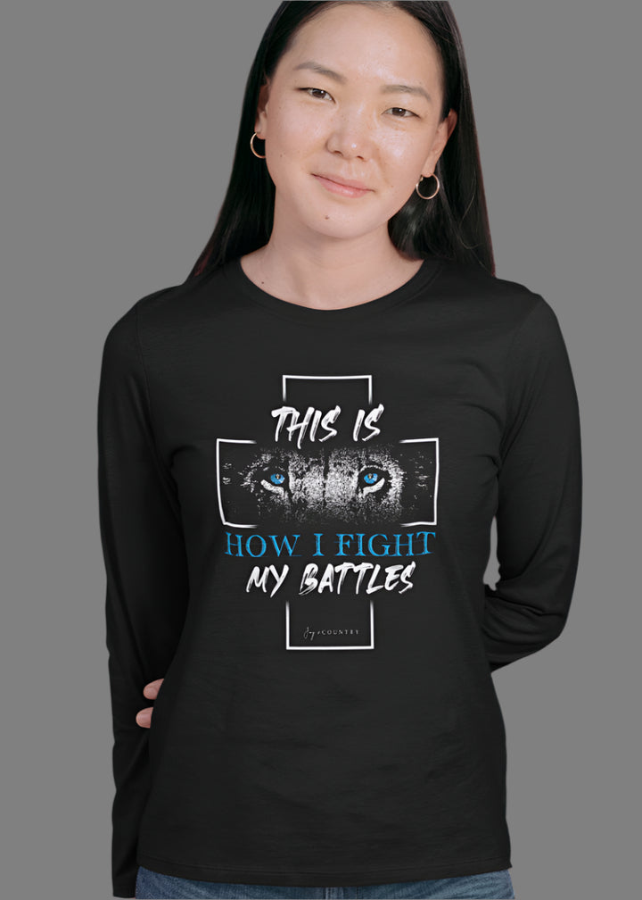 This is How I Fight my Battles - Cross With Lion - Unisex Jersey Long Sleeve Tee   Long-sleeve Joy & Country