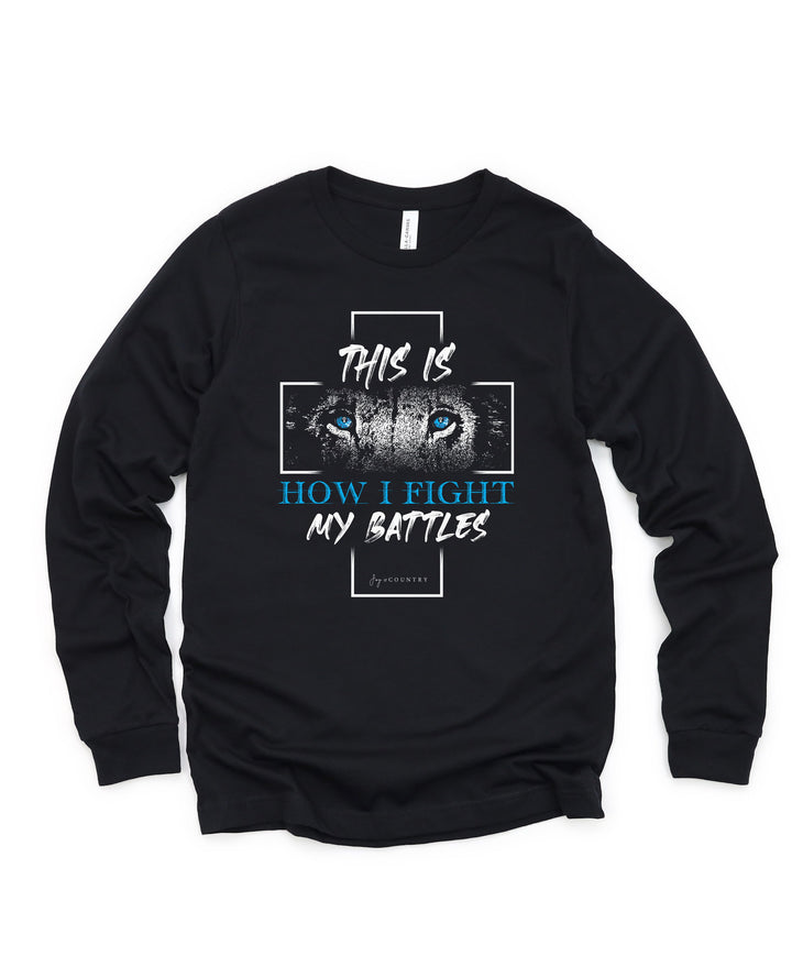 This is How I Fight my Battles - Cross With Lion - Unisex Jersey Long Sleeve Tee   Long-sleeve Joy & Country