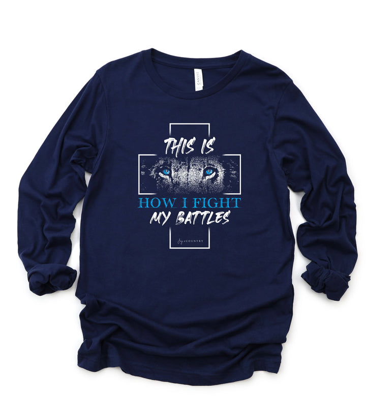 This is How I Fight my Battles - Cross With Lion - Unisex Jersey Long Sleeve Tee   Long-sleeve Joy & Country