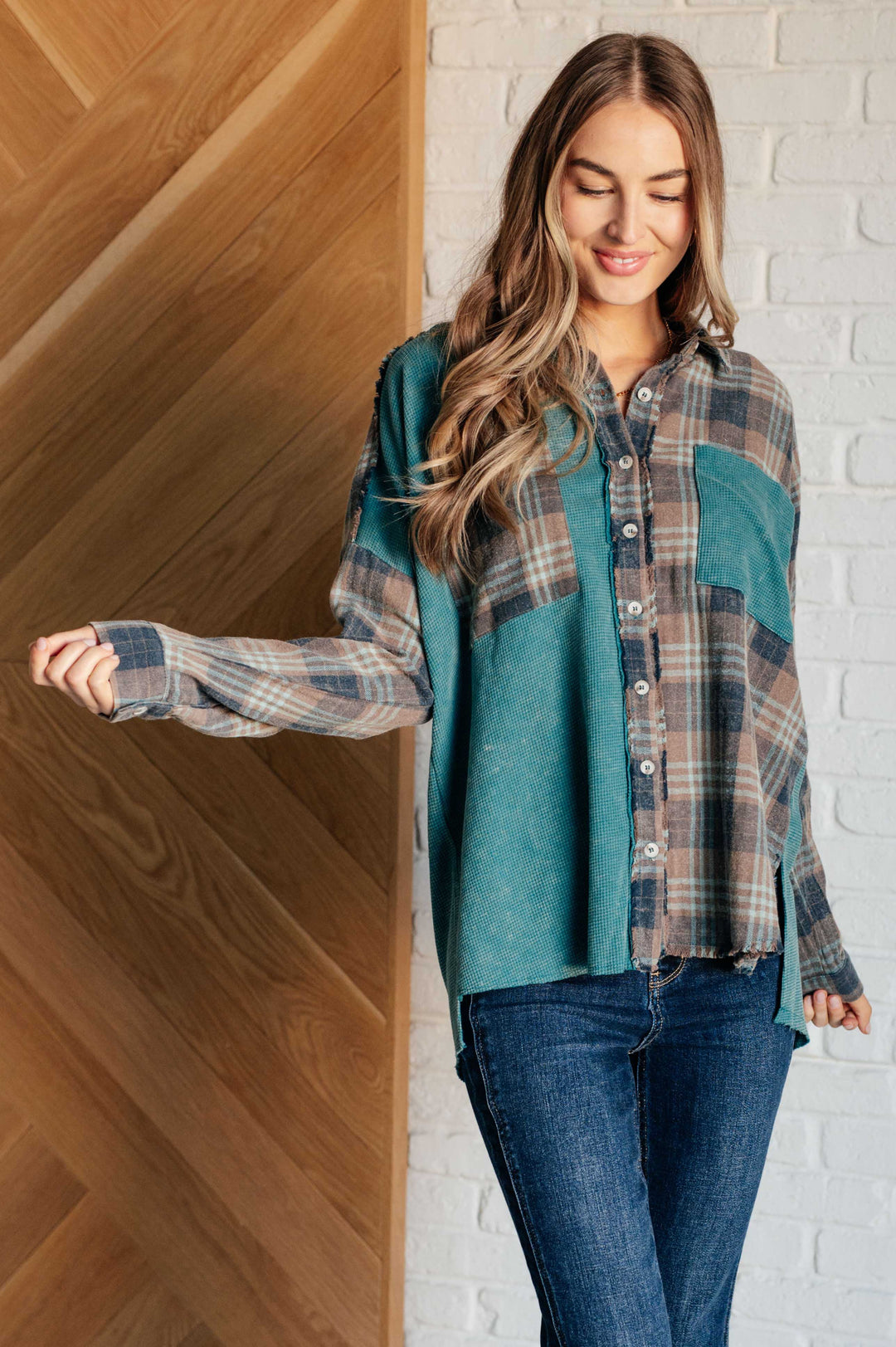 Tied for Time Thermal Plaid Button Up   Tops Joy & Country