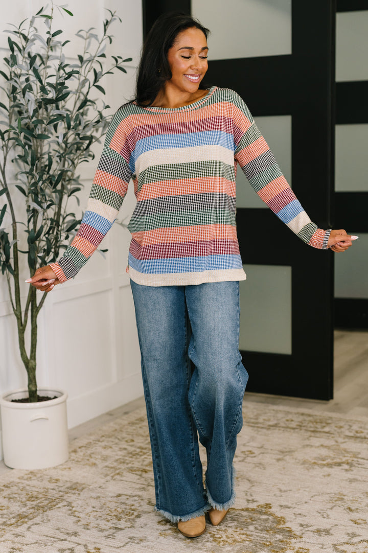 To Be Determined Drop Shoulder Top in Rust, Olive and Blue   Womens Joy & Country