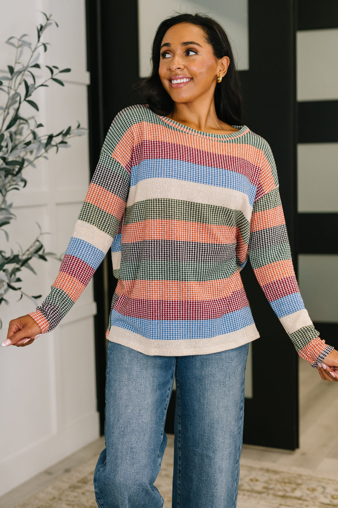 To Be Determined Drop Shoulder Top in Rust, Olive and Blue   Womens Joy & Country