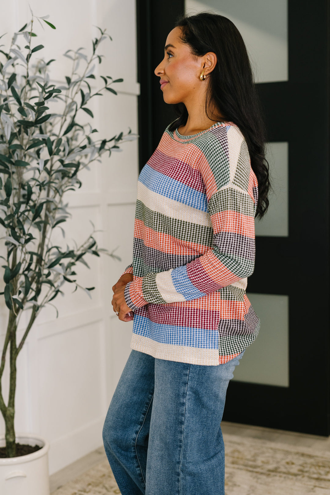 To Be Determined Drop Shoulder Top in Rust, Olive and Blue   Womens Joy & Country