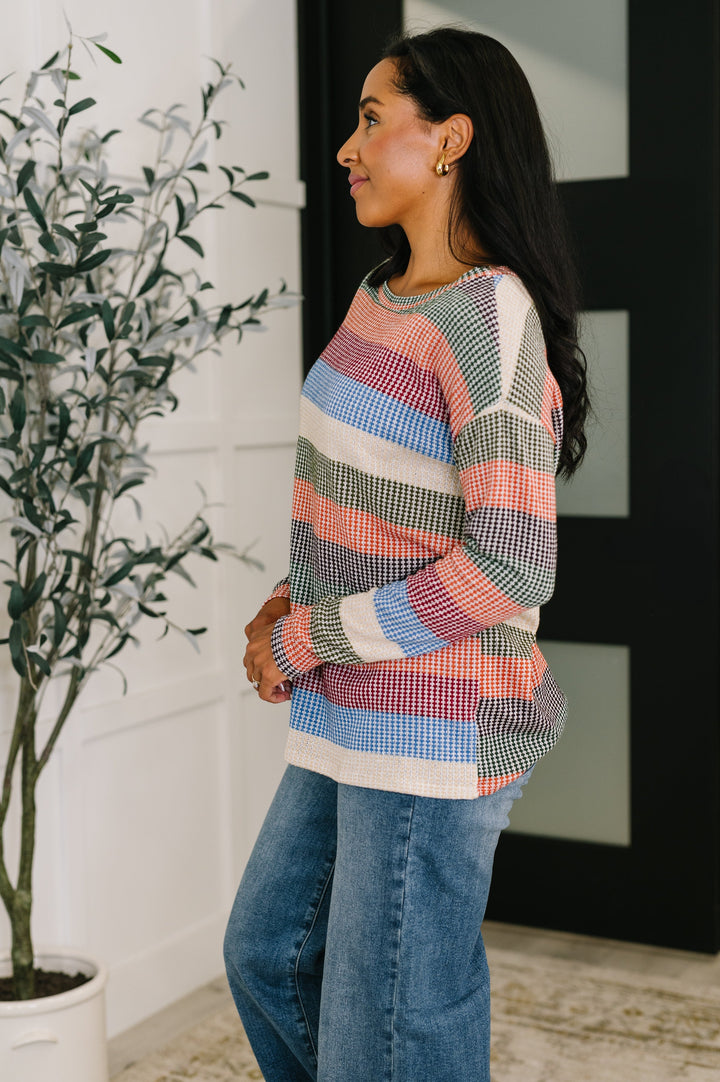 To Be Determined Drop Shoulder Top in Rust, Olive and Blue   Womens Joy & Country