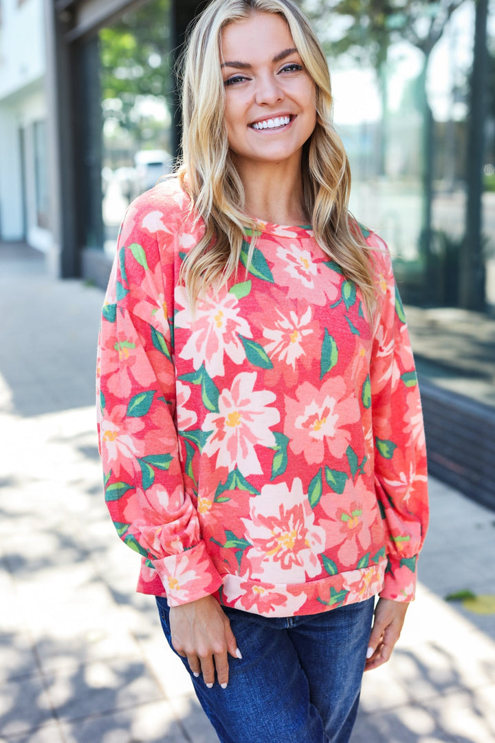 Boldly You - Soft Floral Sweater Top - Red - Joy & Country