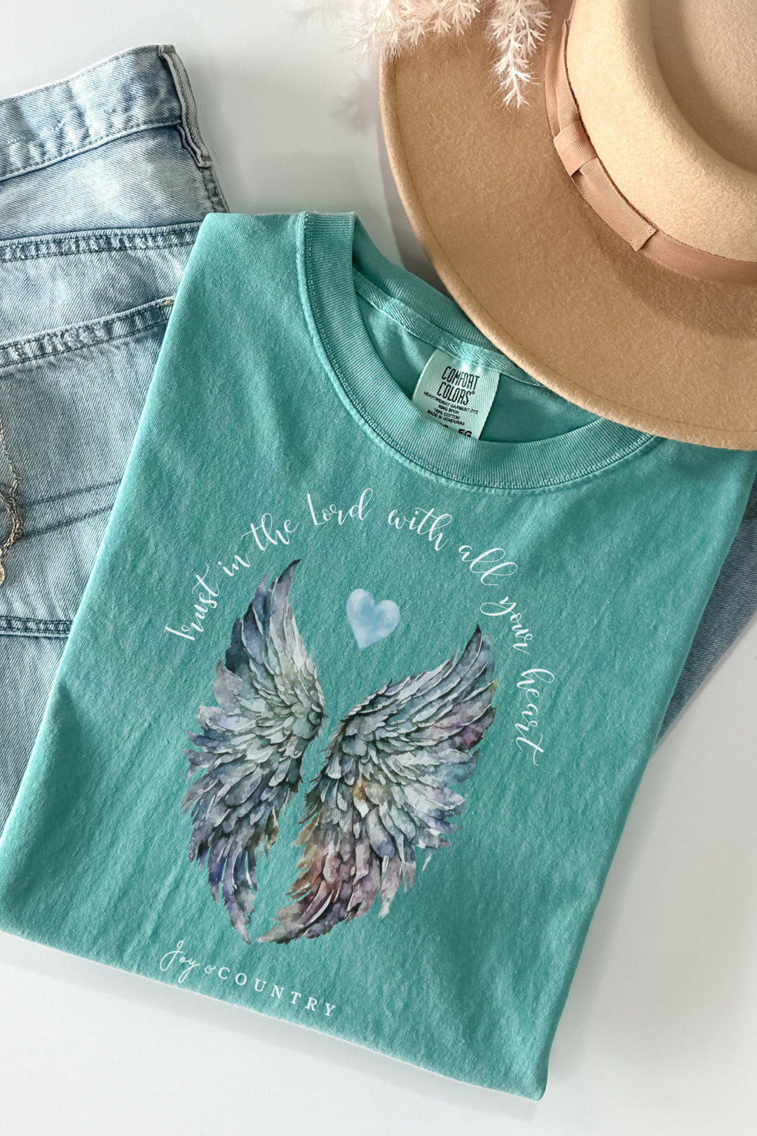 Trust In The Lord With All Your Heart - Premium Unisex Heavyweight Crew-Neck Tee   T-Shirt Joy & Country