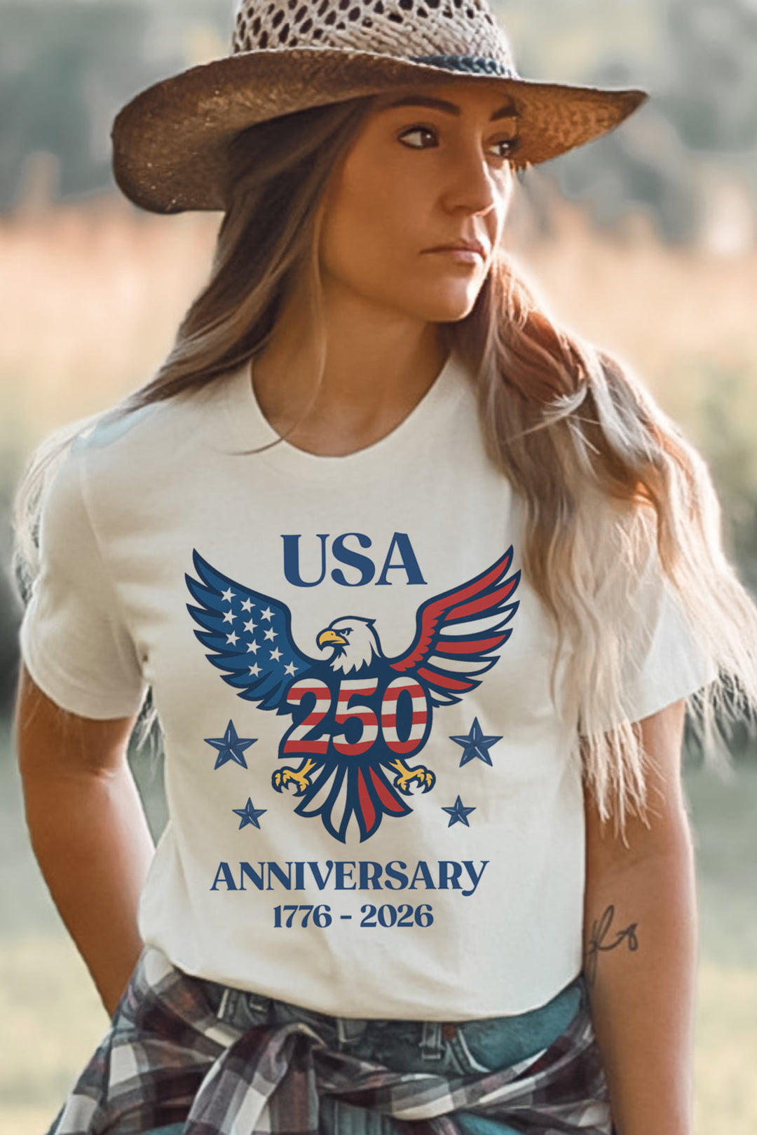 USA 250th Anniversary American Flag Eagle 1776-2026 - Unisex Crew-Neck Tee   T-Shirt Joy & Country