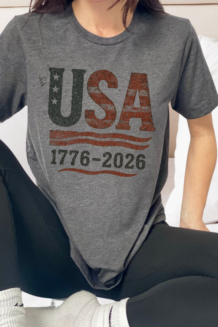 USA Flag 250th Anniversary Rugged 1776-2026 - Unisex Crew-Neck Tee   T-Shirt Joy & Country