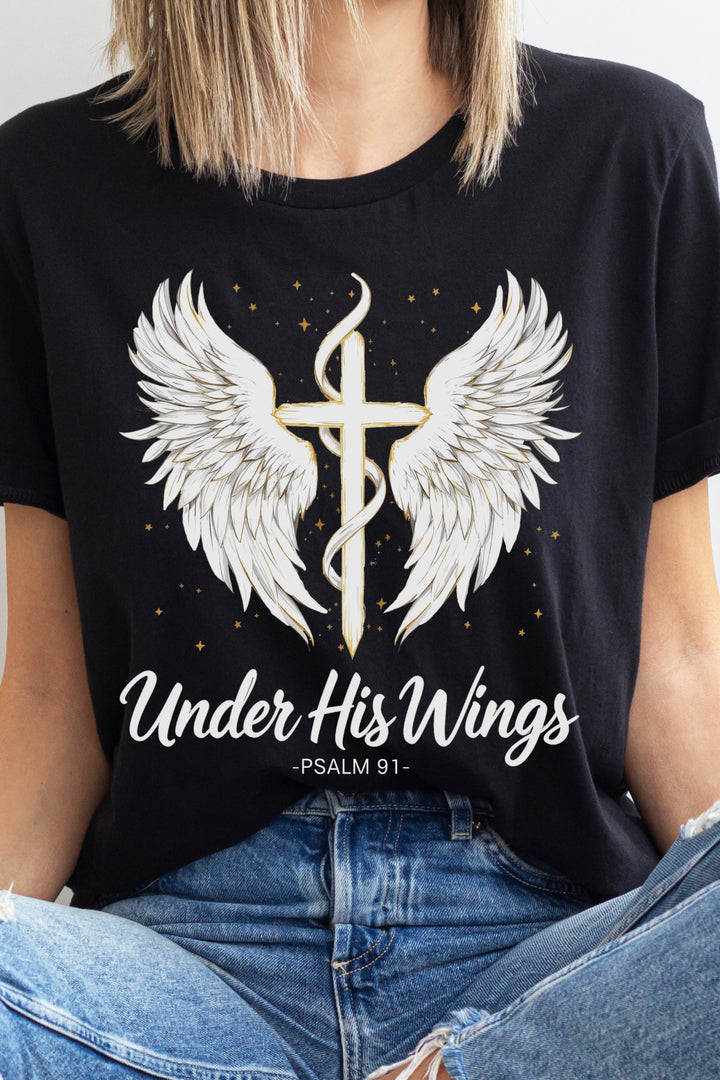 Under His Wings Psalm 91 With Cross - Unisex Crew-Neck Tee - Joy & Country