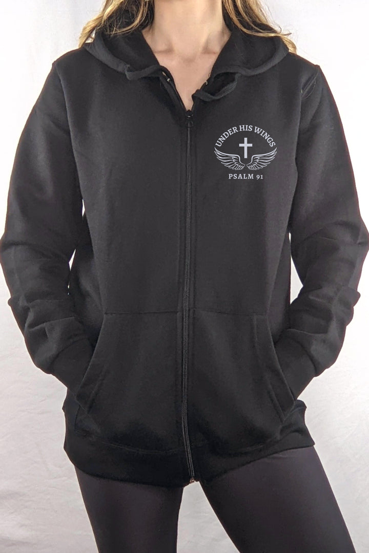 Psalm 91 Under His Wings With Cross - Unisex Zip-Up Hoodie Sweatshirt - Joy & Country