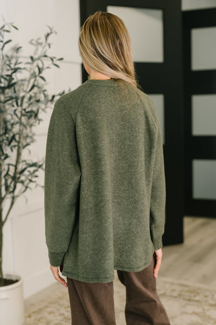 Urban Flux Scooped Hi-Low Long Pullover in Olive   Womens Joy & Country