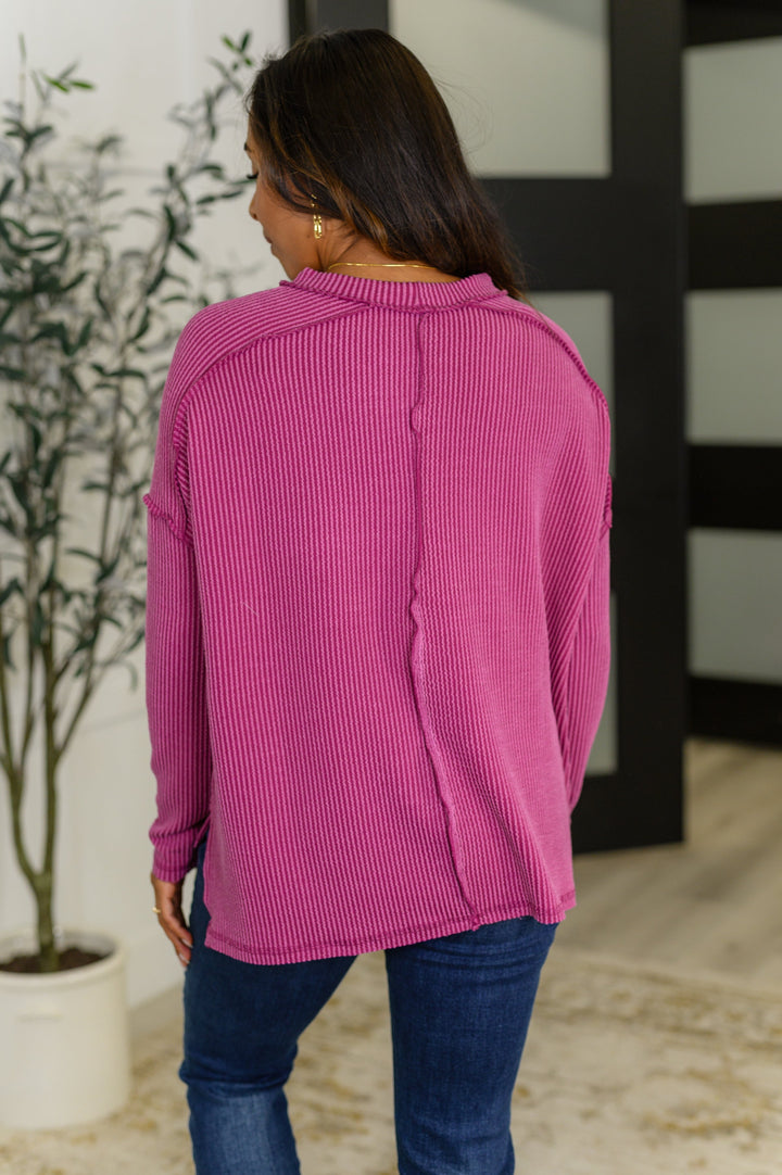 Wander & Rest Cable Ribbed Knit Drop Shoulder Top in Plum   Womens Joy & Country